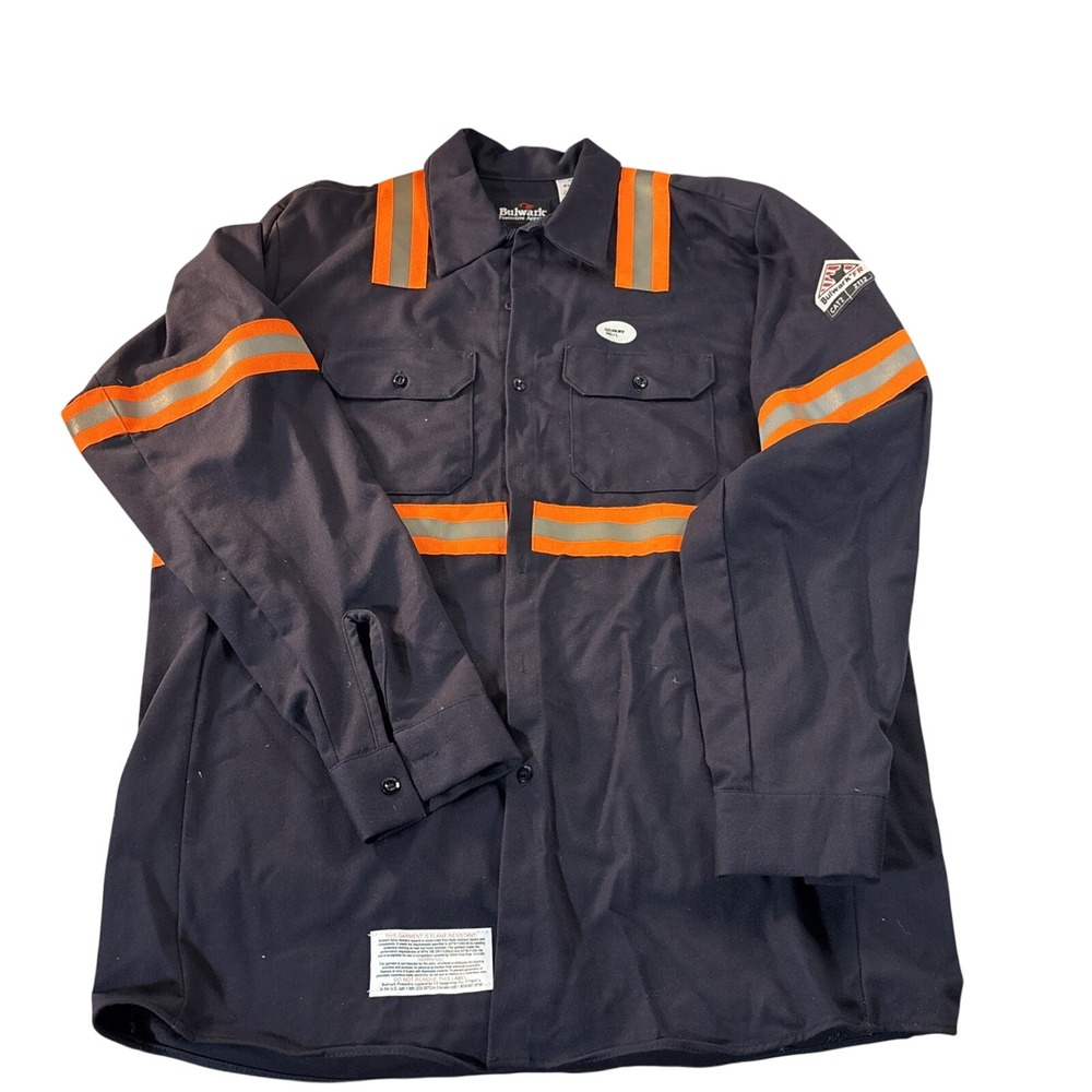 Bulwark FR Navy Blue Flame Resistant Reflective Work Shirt CAT2 QS4KNV Mens L